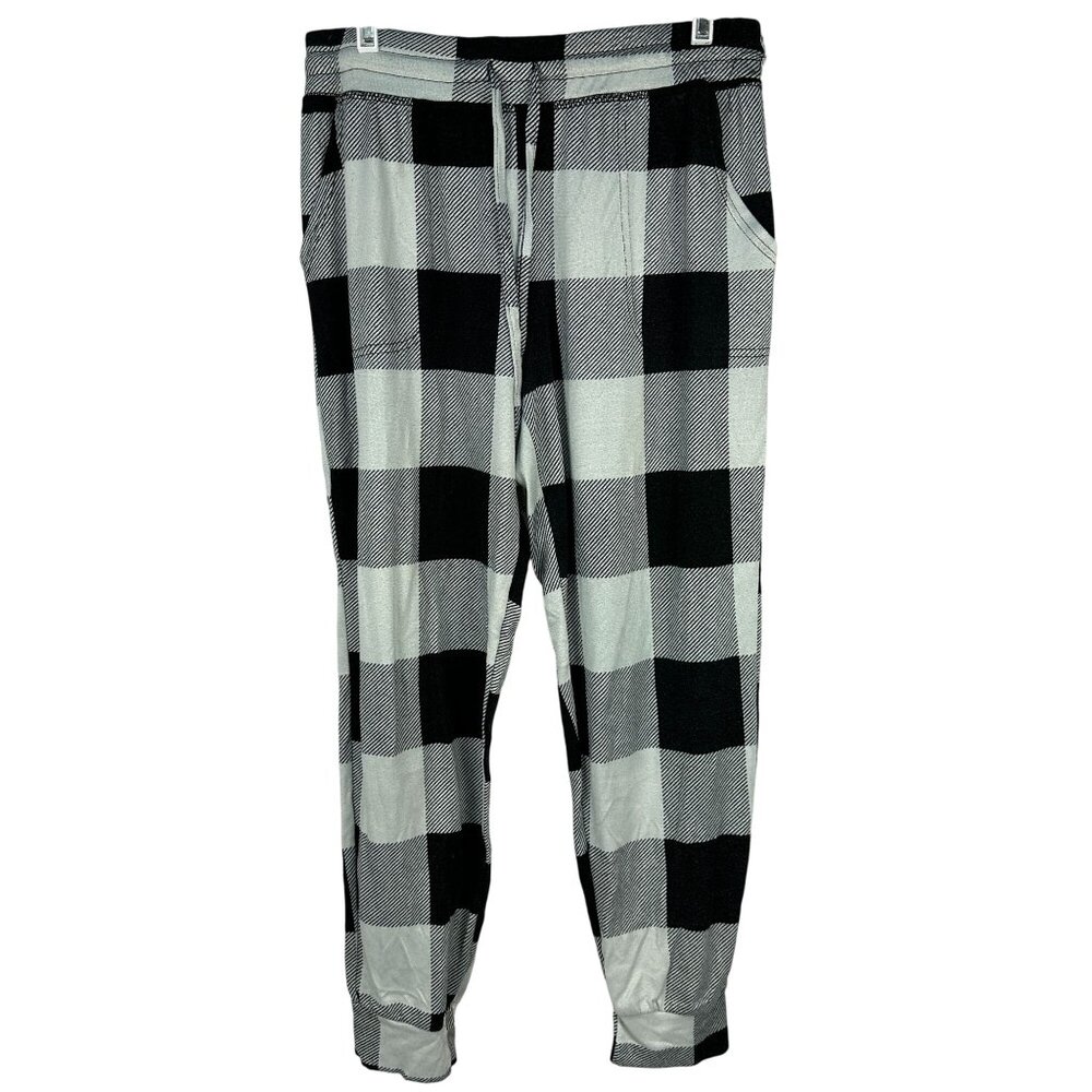 Buffalo Plaid Pajama Pants M Sleepwear Black White Checkered Drawstring Waist